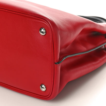 Prada Soft Calfskin Ribbon Tote Rosso Black 10 of 10