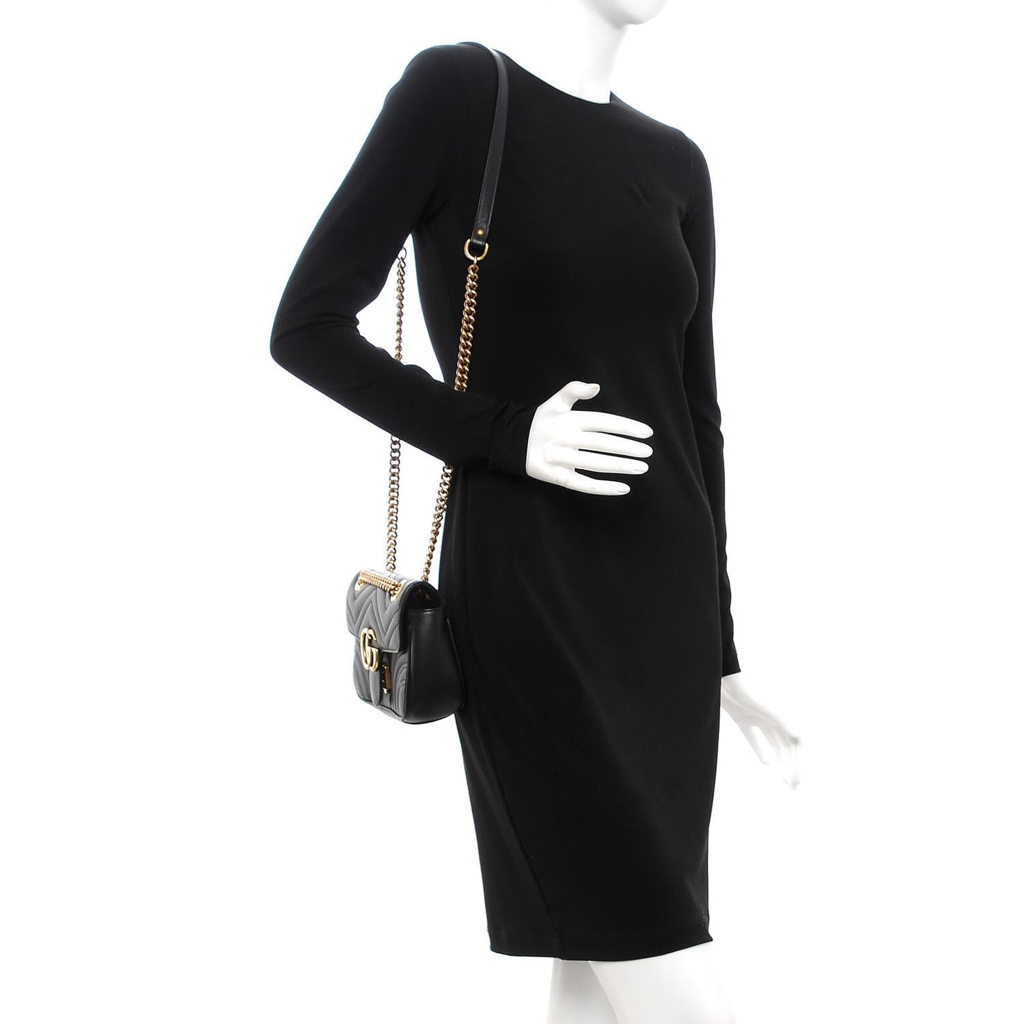 Calfskin Matelasse Mini GG Marmont Shoulder Bag Black