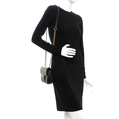Gucci Calfskin Matelasse Mini GG Marmont Shoulder Bag Black 2 of 8