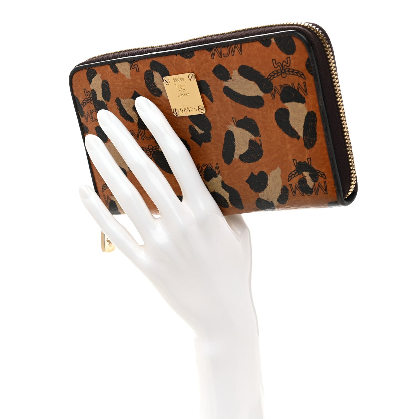 Visetos Leopard Print Zip Around Wallet Cognac