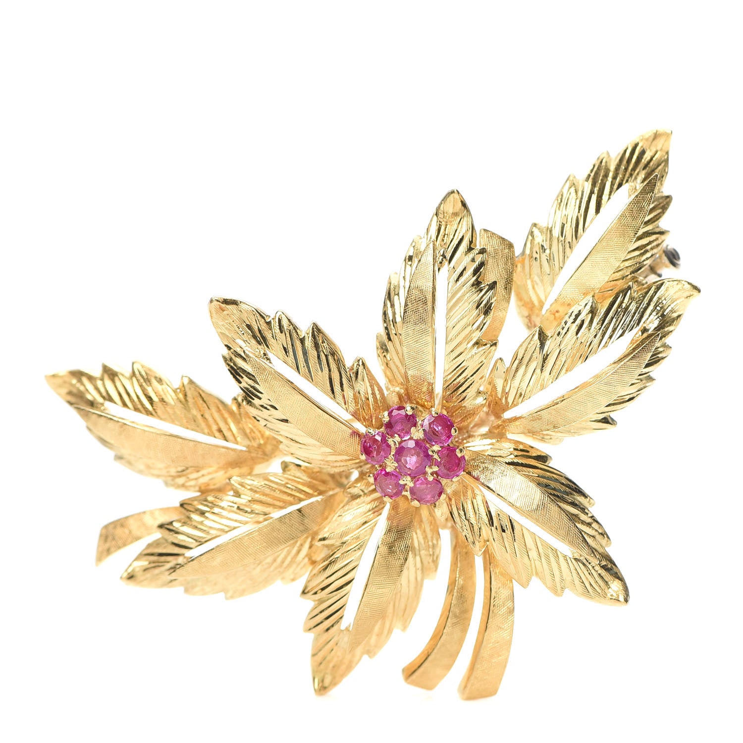 Cartier 18K Yellow Gold Ruby Floral Pin Brooch 1 of 4