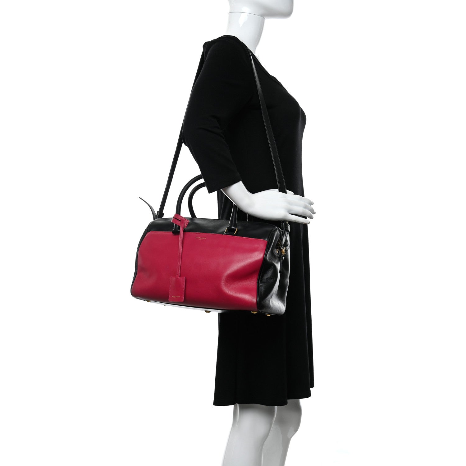 Saint Laurent Smooth Calfskin Bi-Color Duffle 6 Fuchsia Black 2 of 16
