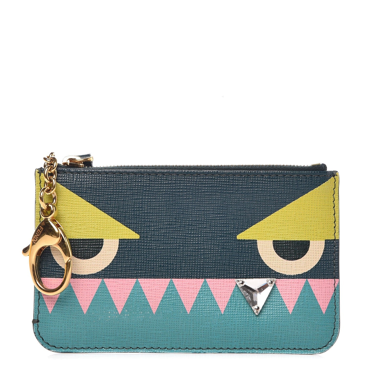 Fendi Vitello Crystal Tooth Monster Coin Pouch Key Case Oceano Multicolor 1 of 9