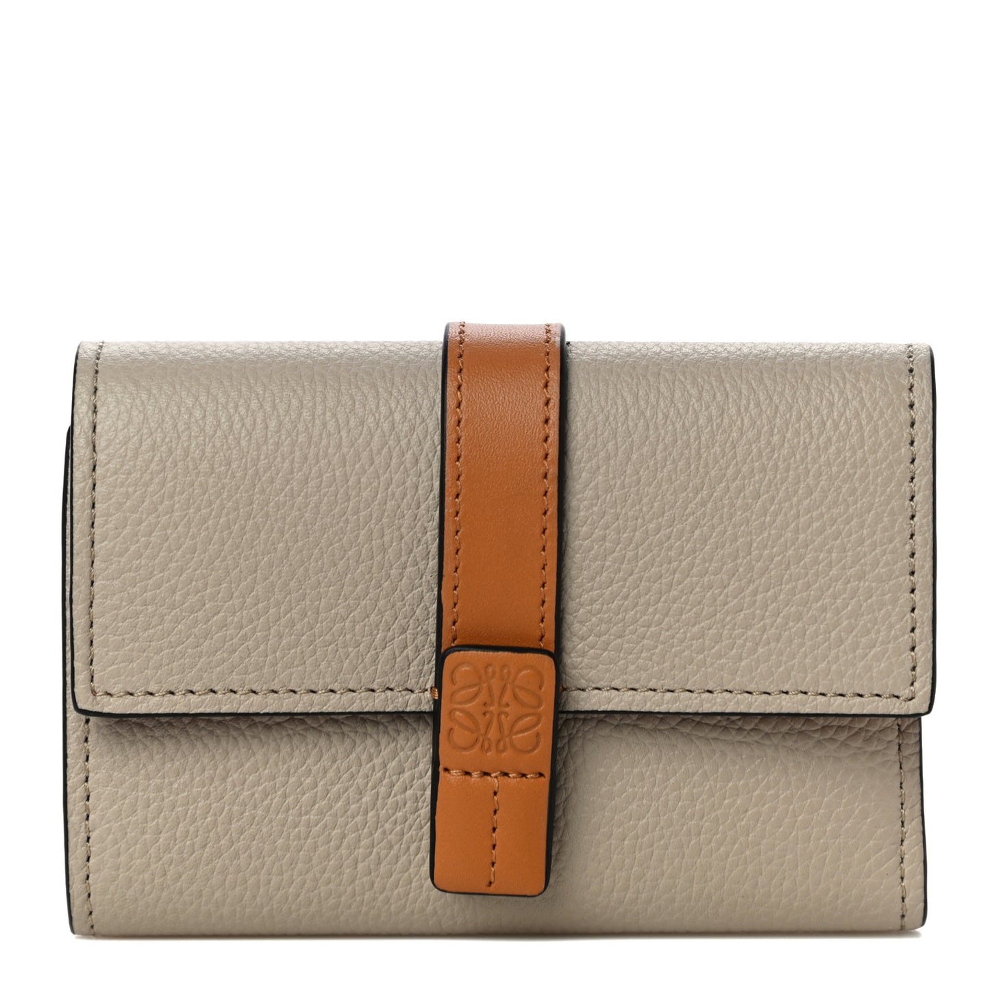 Grained Calfskin Compact Zip Wallet Light Oat