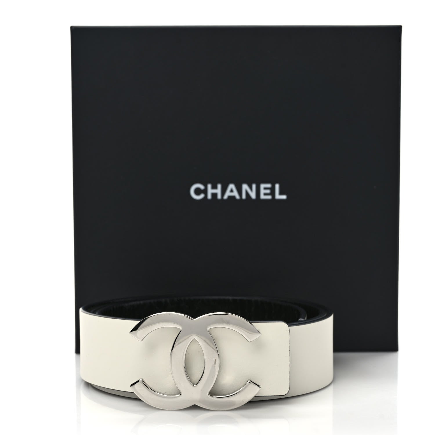 Chanel Patent Calfskin CC Reversible Belt 90 36 Black White 5 of 5