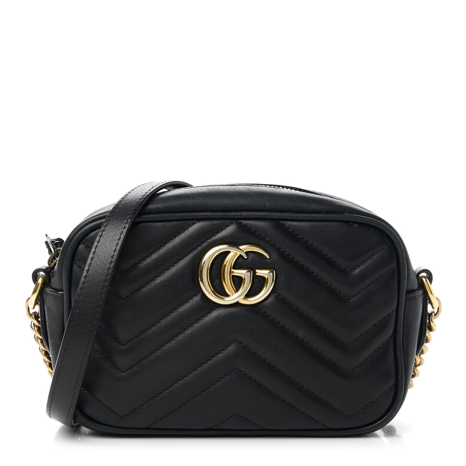 Gucci Calfskin Matelasse Mini GG Marmont Chain Shoulder Bag Black 1 of 12