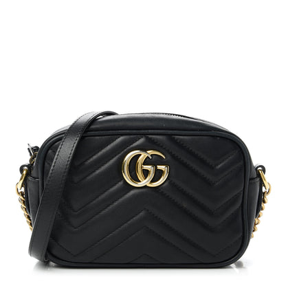 Gucci Calfskin Matelasse Mini GG Marmont Chain Shoulder Bag Black 1 of 12