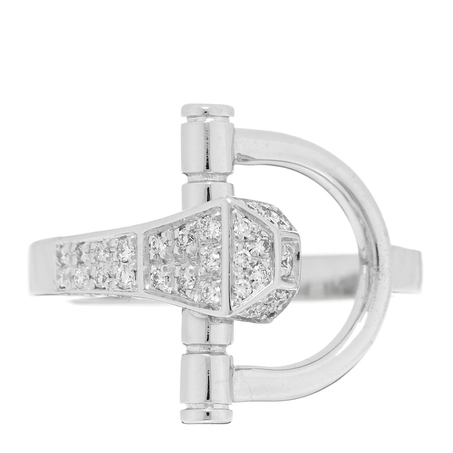 18K White Gold Diamond Chiodo Horsebit Ring 52 6