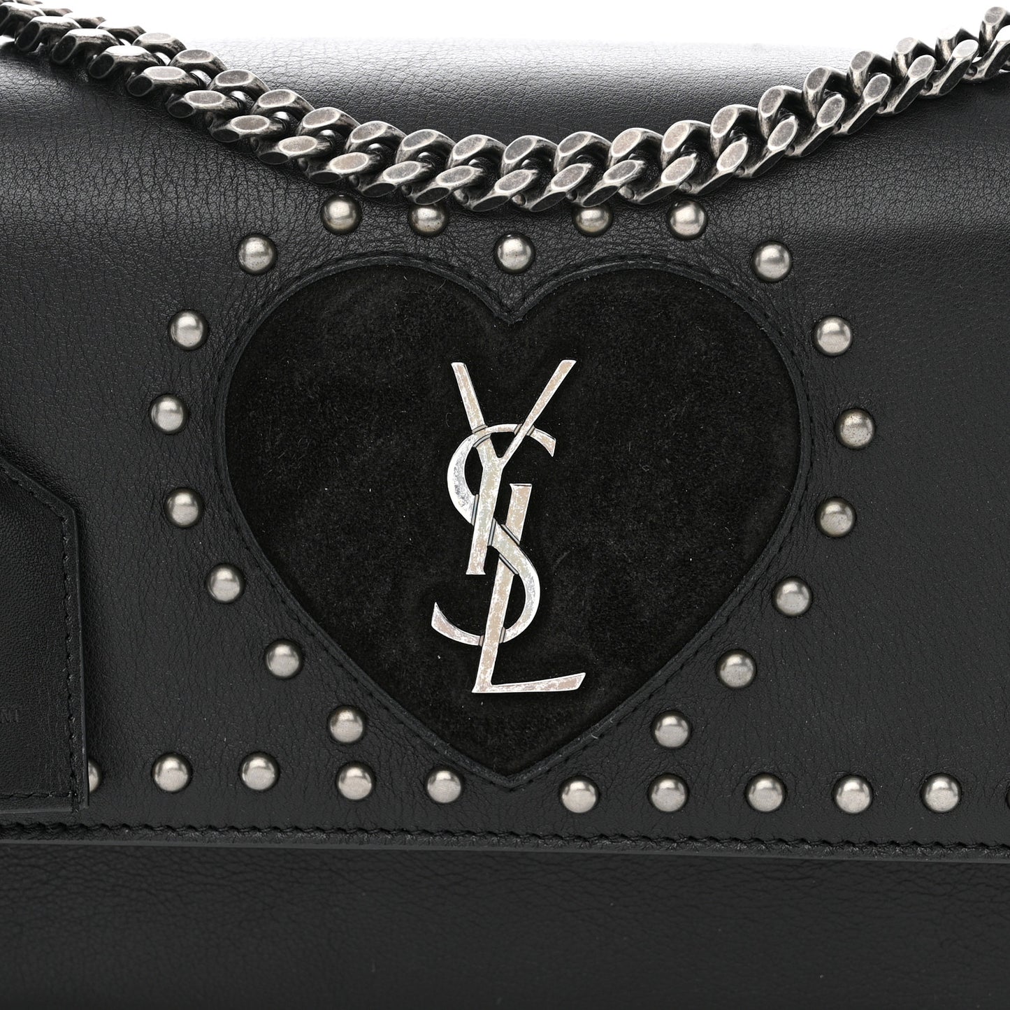 Grained Calfskin Studded Medium Monogram Heart Sunset Black