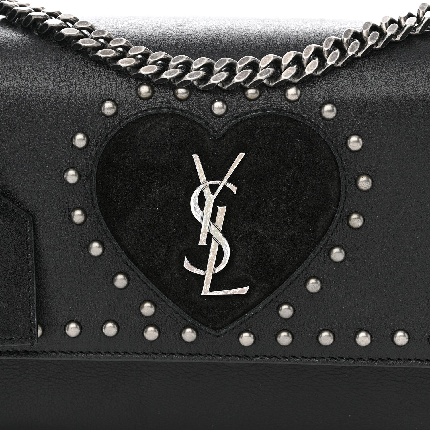 Saint Laurent Grained Calfskin Studded Medium Monogram Heart Sunset Black 8 of 14