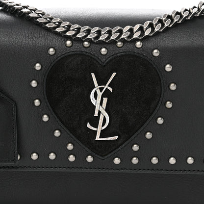 Saint Laurent Grained Calfskin Studded Medium Monogram Heart Sunset Black 8 of 14