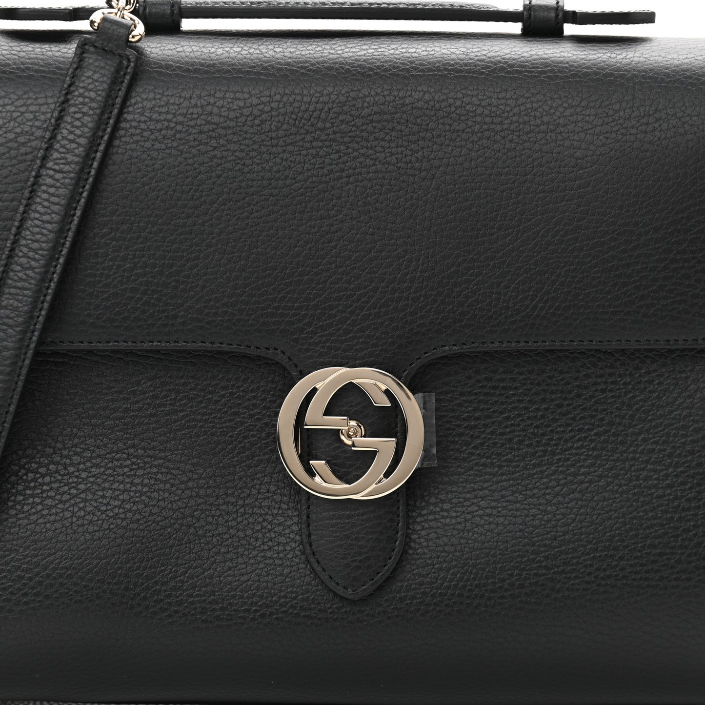 Dollar Calfskin Medium Interlocking G Top Handle Shoulder Bag Black