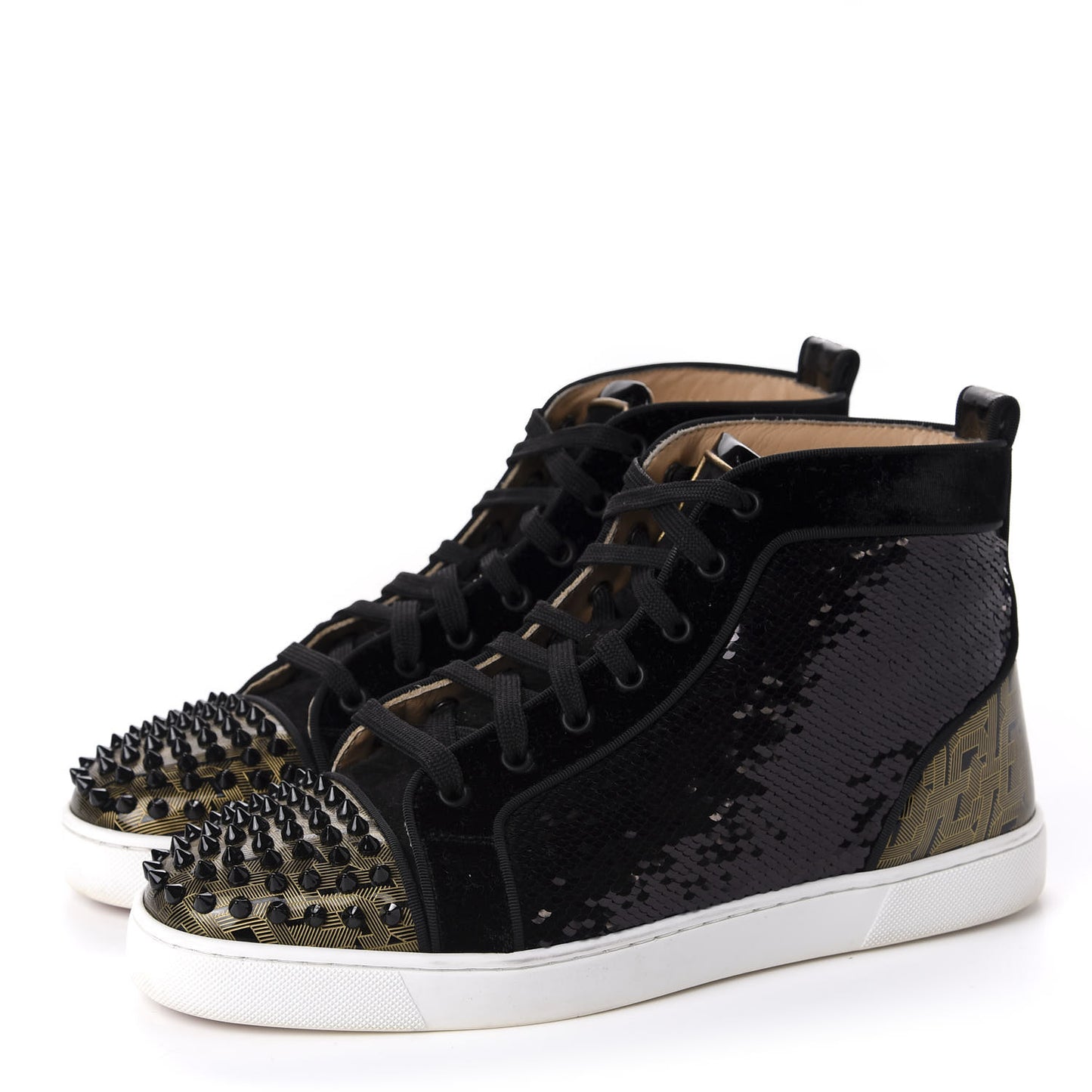 Sequin Patent Mens Louis Spikes Orlato Flat Sneakers 43 Black