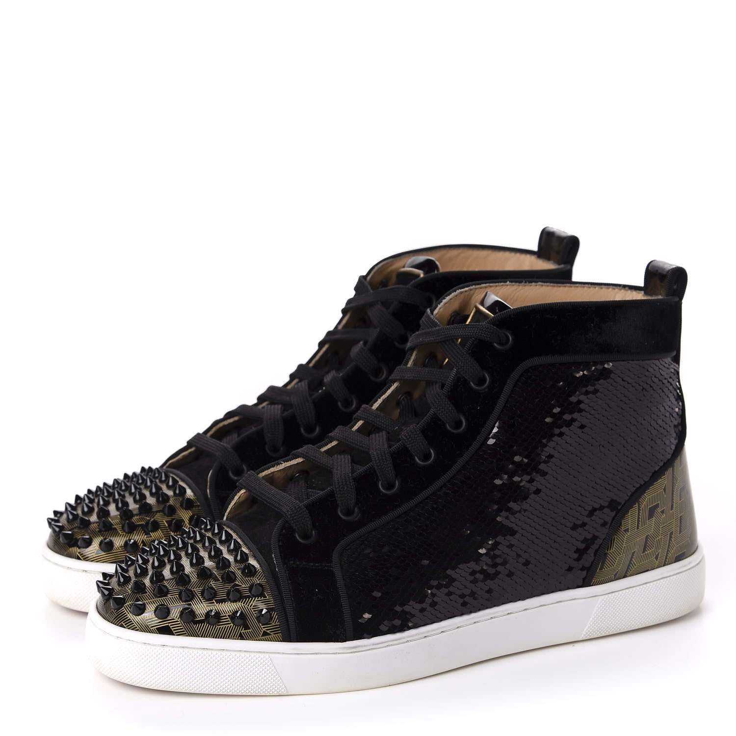 Christian Louboutin Sequin Patent Mens Louis Spikes Orlato Flat Sneakers 43 Black 3 of 11