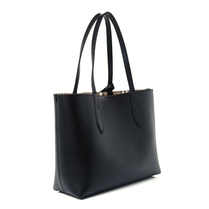 Burberry Grainy Calfskin Haymarket Check Small Reversible Tote Black 5 of 19
