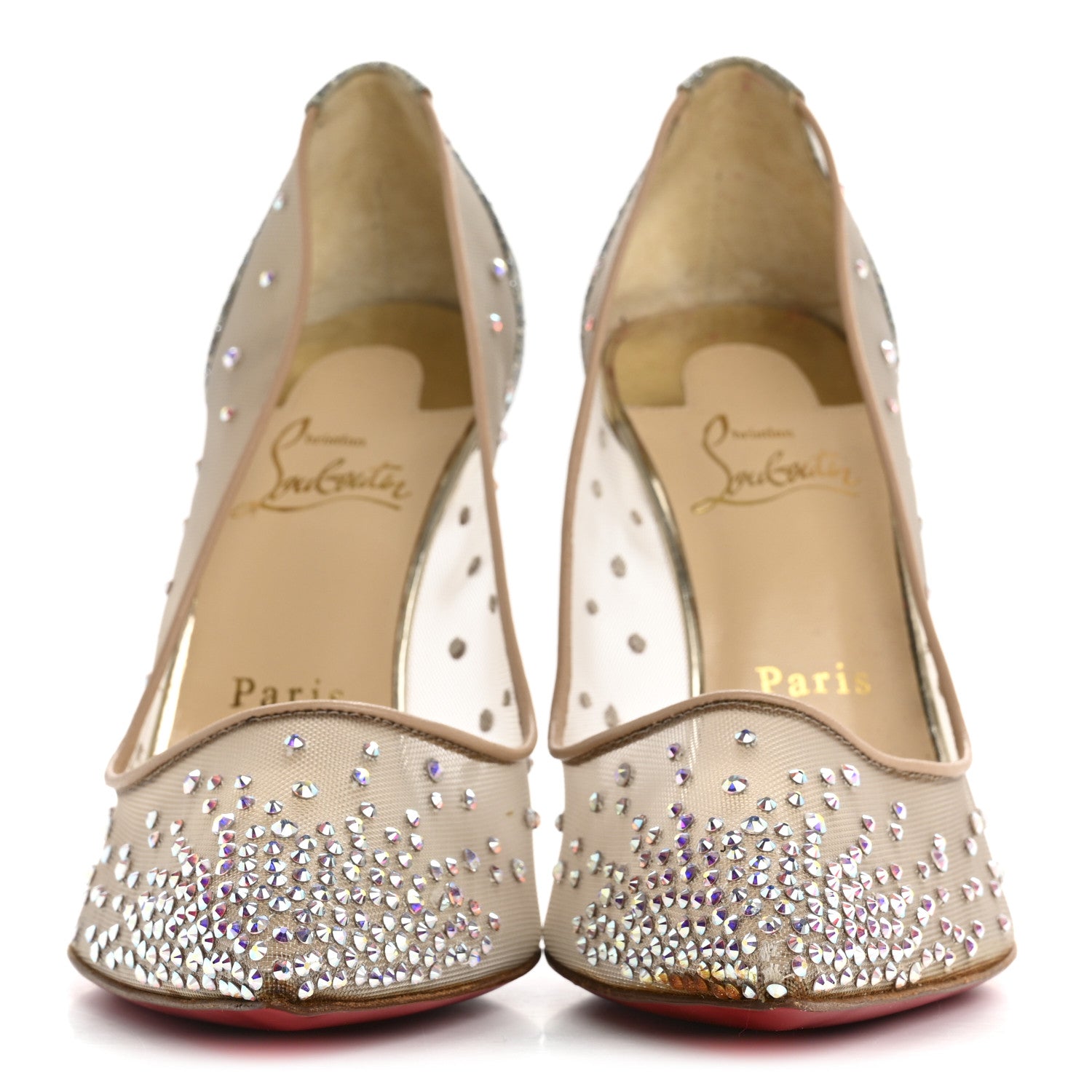 Christian Louboutin Rete Glitter Solaria Mini Specchio Strass Follies 100 Pumps 38.5 Pearl 3 of 8