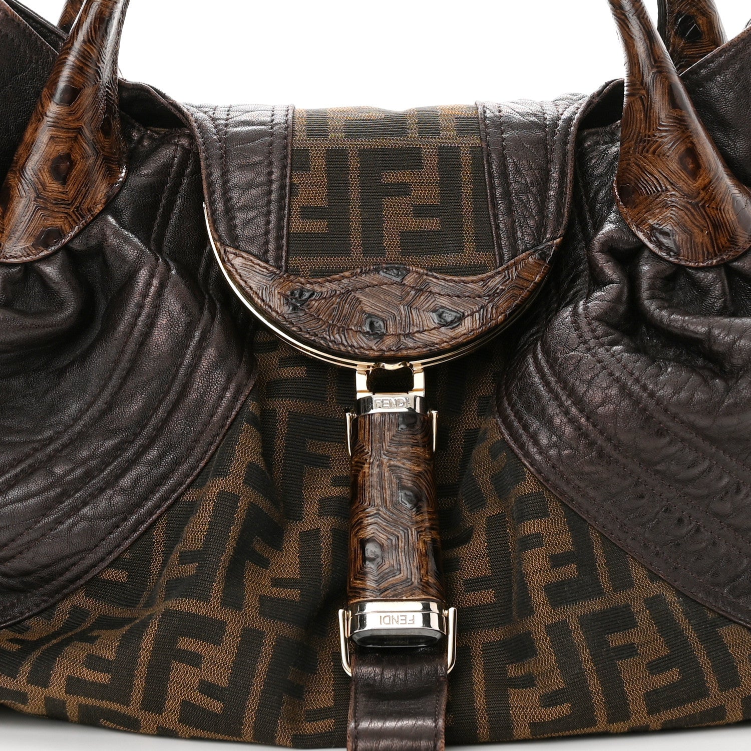 Fendi Zucca Nappa Nuvolata Vitello Tortuga Spy Tobacco Moro 7 of 10