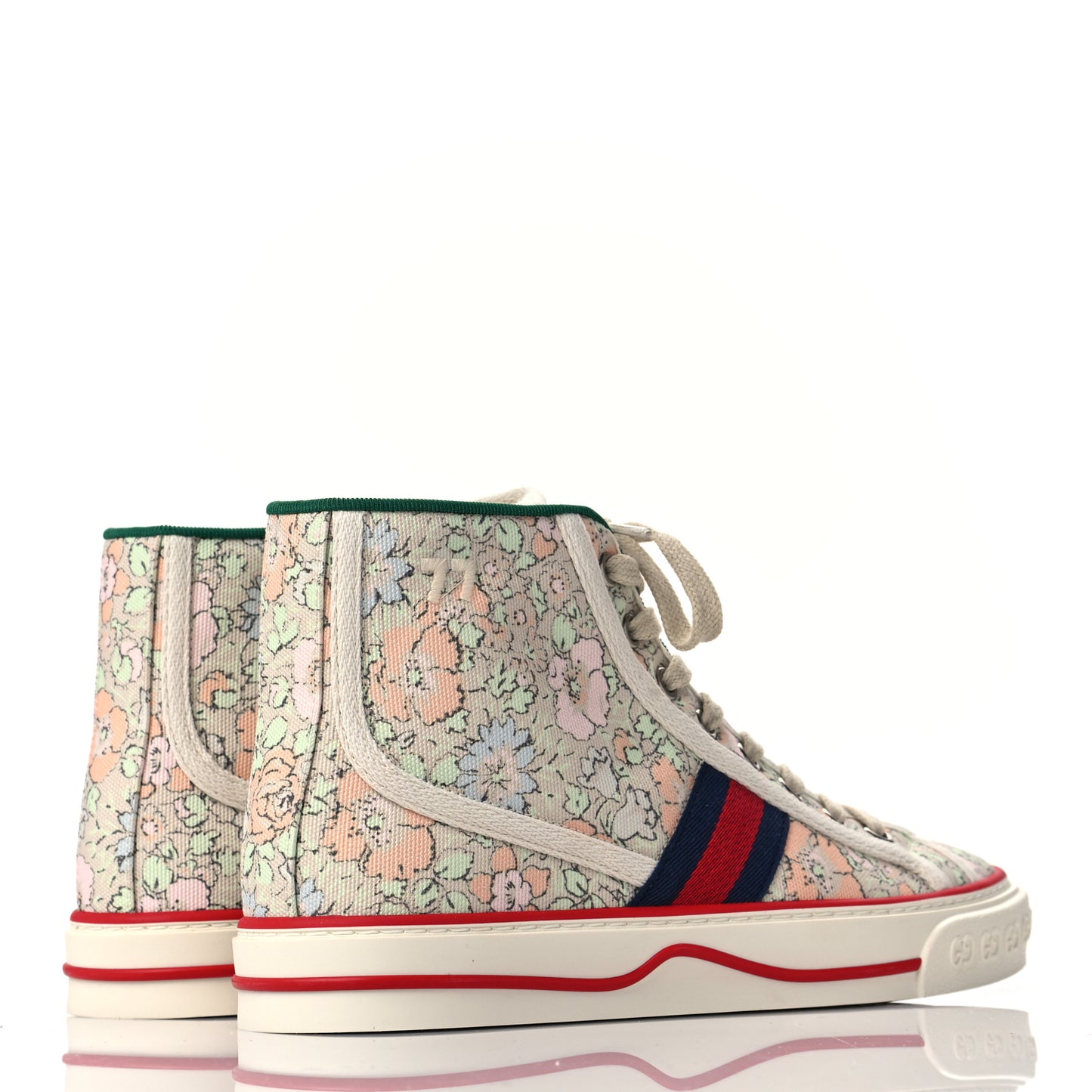 X LIBERTY OF LONDON Canvas Web Tracy Print Womens 1977 Tennis High Top Sneakers 37.5 Mint Peach Mystic White