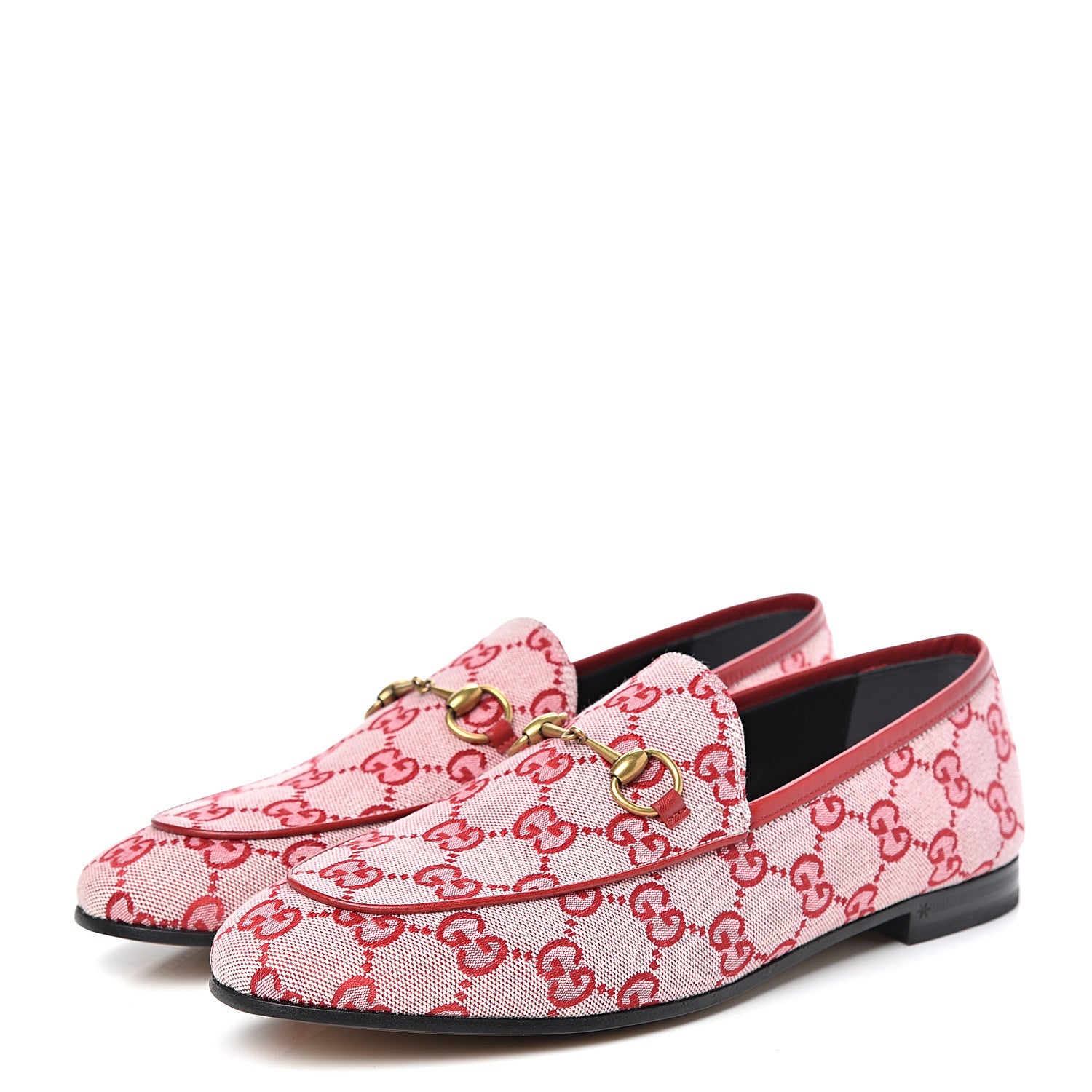 Gucci Canvas GG Monogram Horsebit Womens Jordaan Loafers 39 Gardenia Hibiscus Red 3 of 8