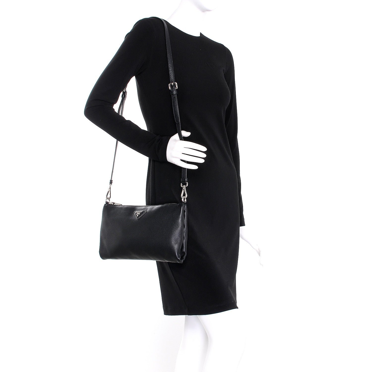 Prada Vitello Daino Zippered Crossbody Bag Black 2 of 8