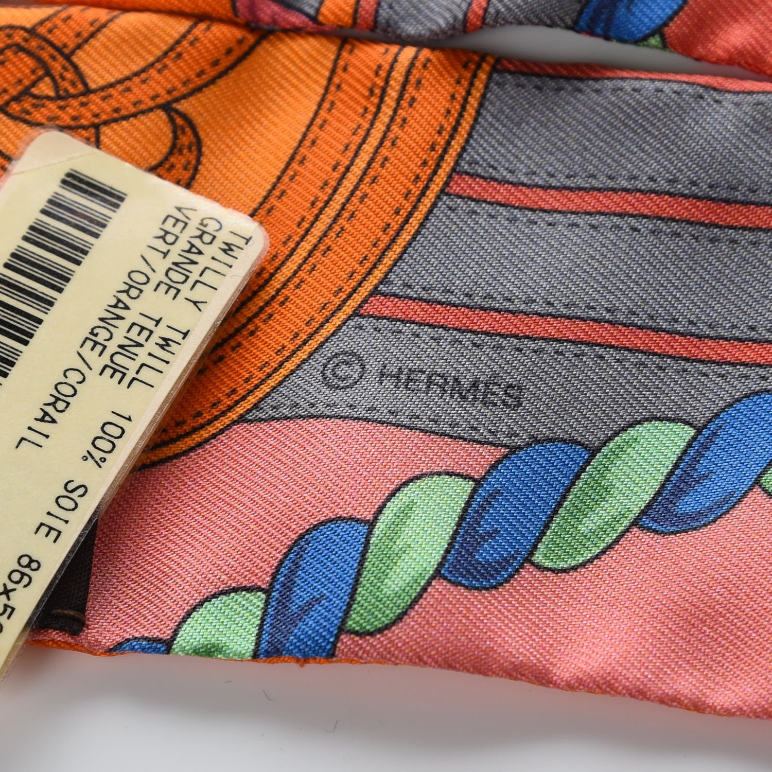 Hermes Silk Grande Tenue Twilly Vert Orange Corail 5 of 5