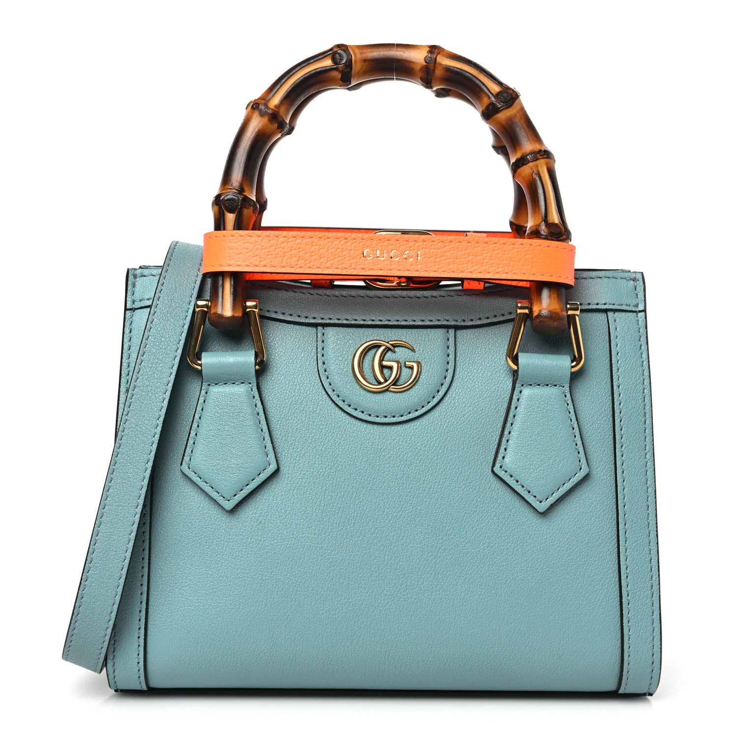 Gucci Wonka Grain Calfskin Mini Diana Tote Bag Dusty Azure Orange Fluo 1 of 9