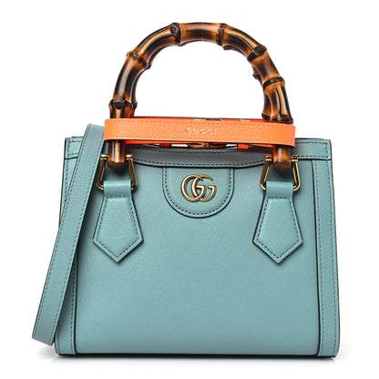 Gucci Wonka Grain Calfskin Mini Diana Tote Bag Dusty Azure Orange Fluo 1 of 9
