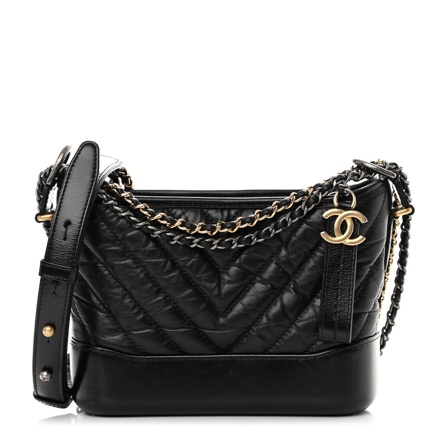 Chanel Aged Calfskin Chevron Quilted Small Gabrielle Hobo Black 1 of 11