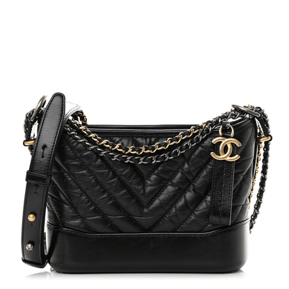 Chanel Aged Calfskin Chevron Quilted Small Gabrielle Hobo Black 1 of 11