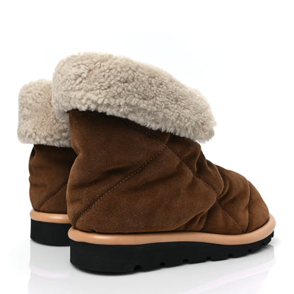 Louis Vuitton Suede Shearling Quilted Flat Ankle Boot 36 Beige 4 of 8