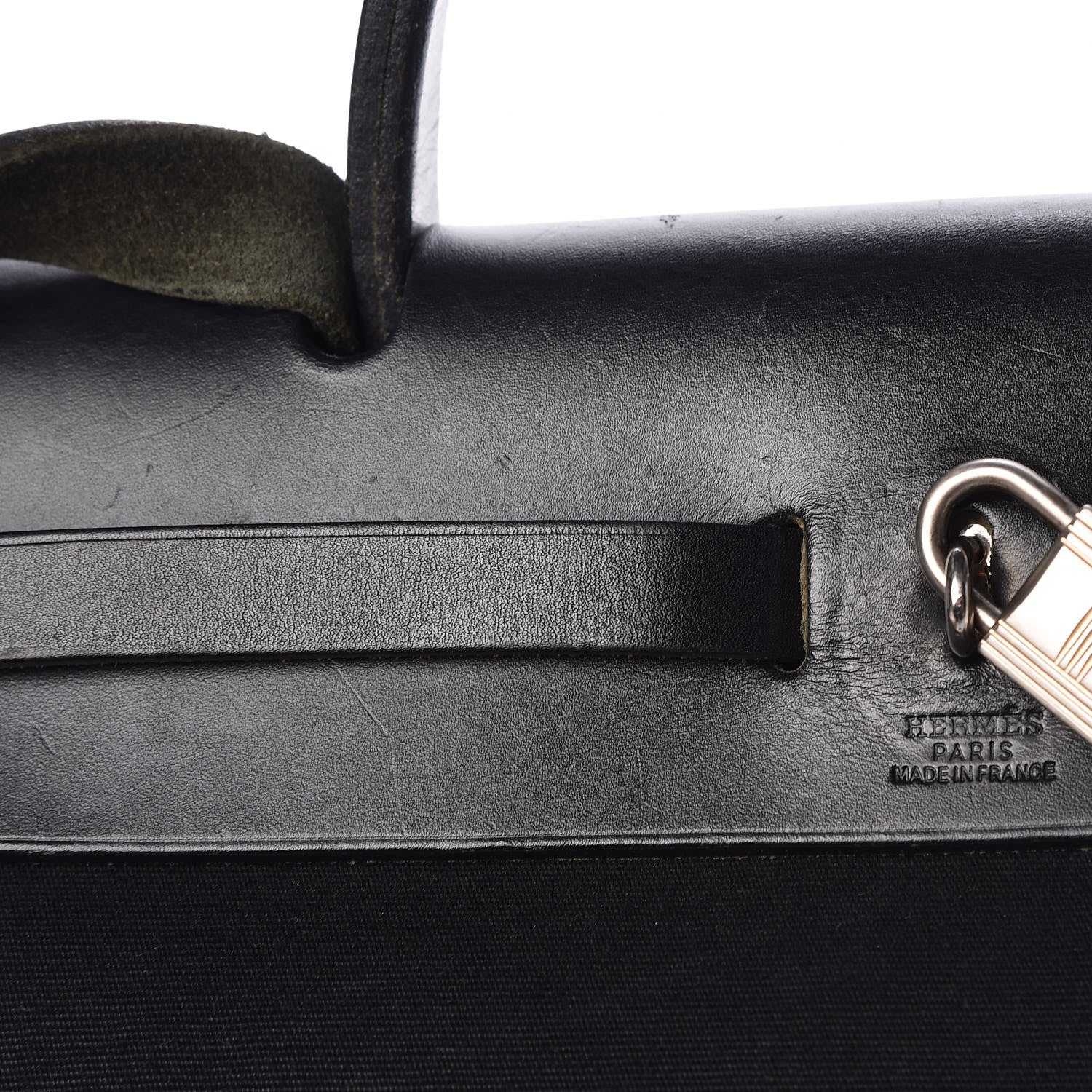 Hermes Toile Vache Calfskin Herbag 30 PM Black Natural 17 of 29
