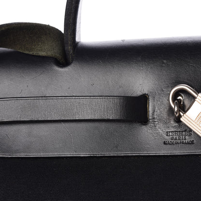 Hermes Toile Vache Calfskin Herbag 30 PM Black Natural 17 of 29