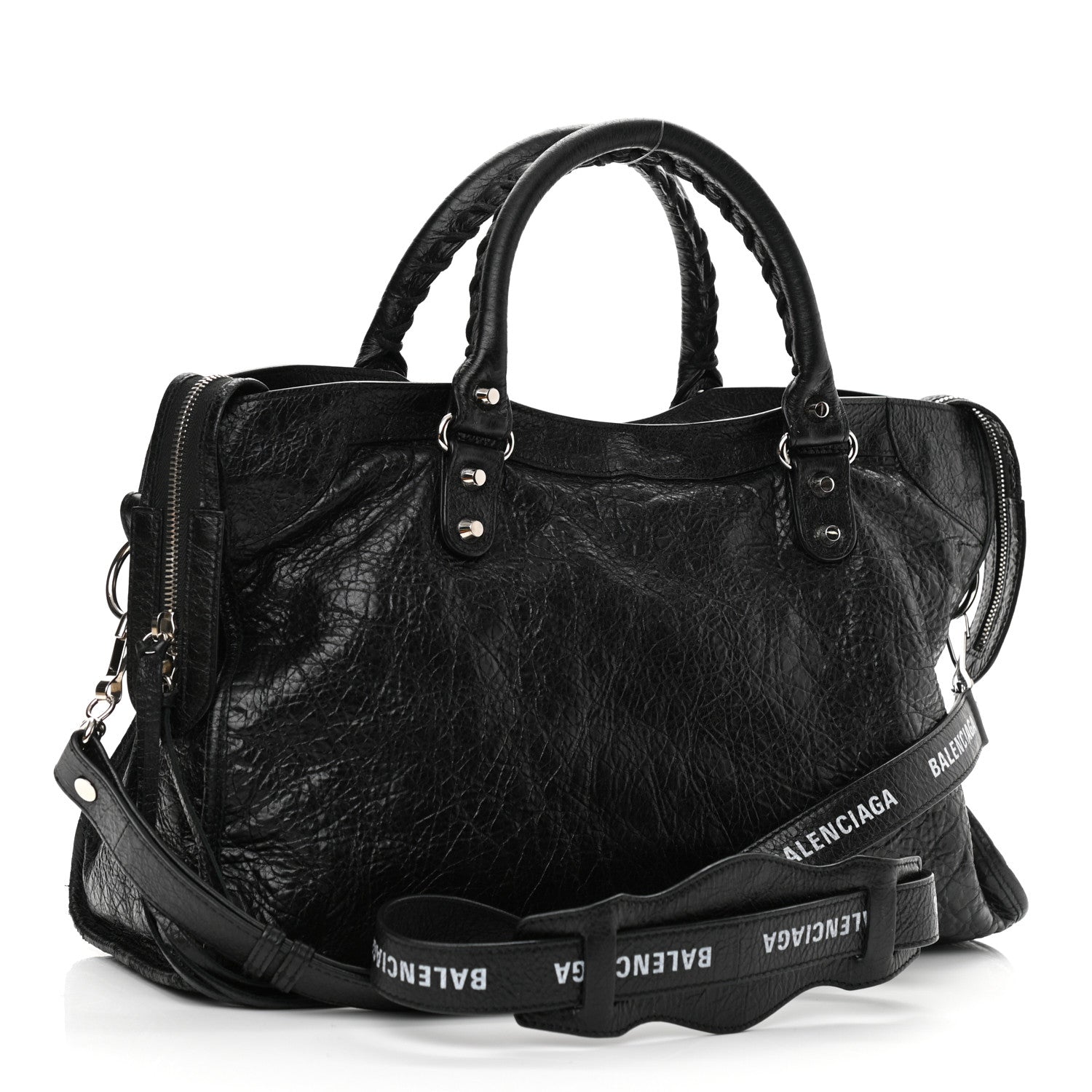 Balenciaga Agneau Classic Silver Hardware City Logo Strap Black White 5 of 11