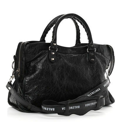Balenciaga Agneau Classic Silver Hardware City Logo Strap Black White 5 of 11