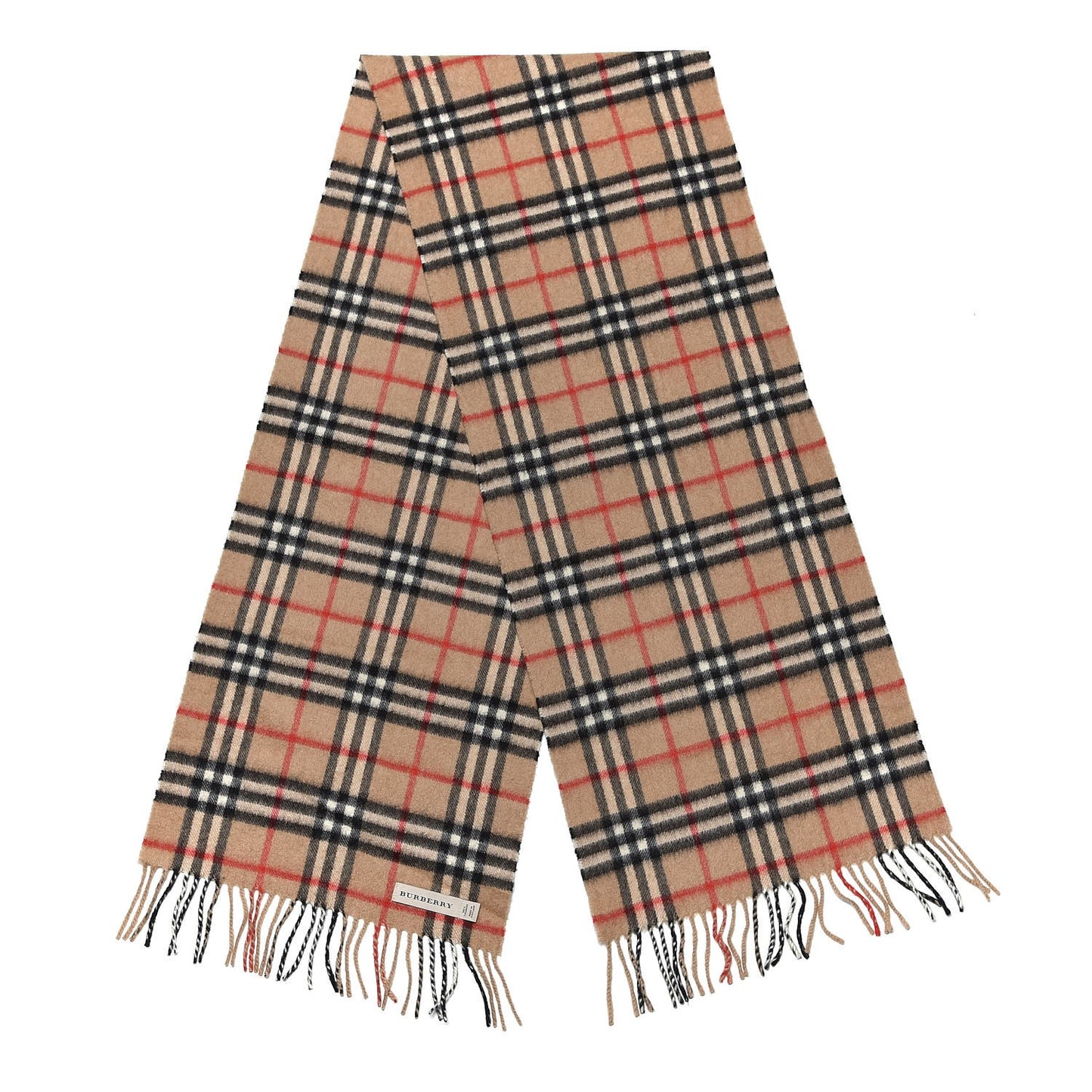 Cashmere Nova Check Fringe Scarf Camel