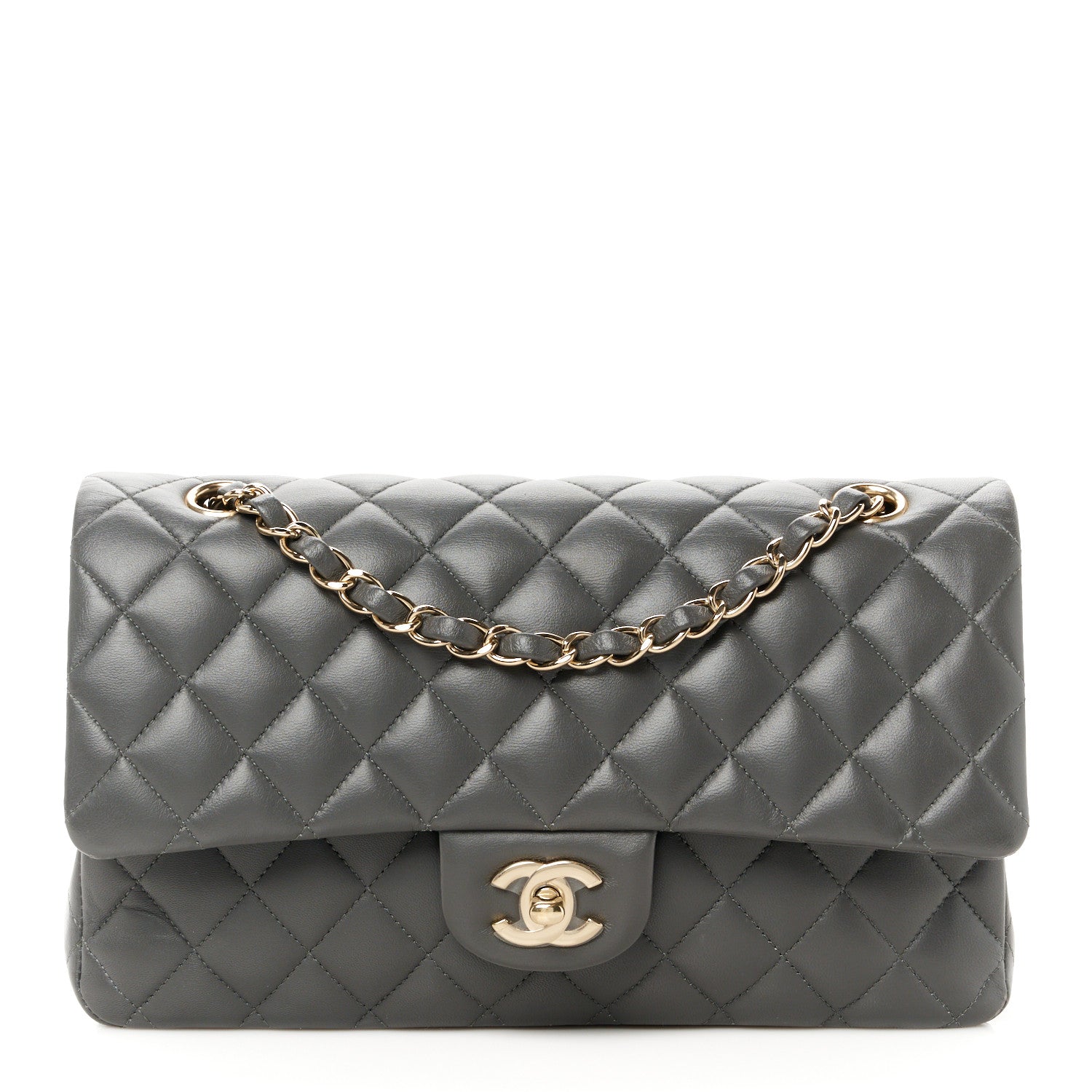 Chanel Lambskin Quilted Medium Double Flap Dark Grey 1 of 11