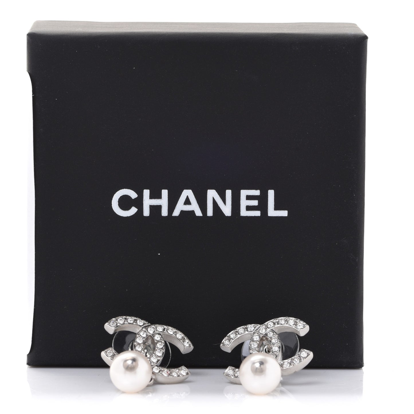 Crystal Pearl CC Drop Earrings Silver