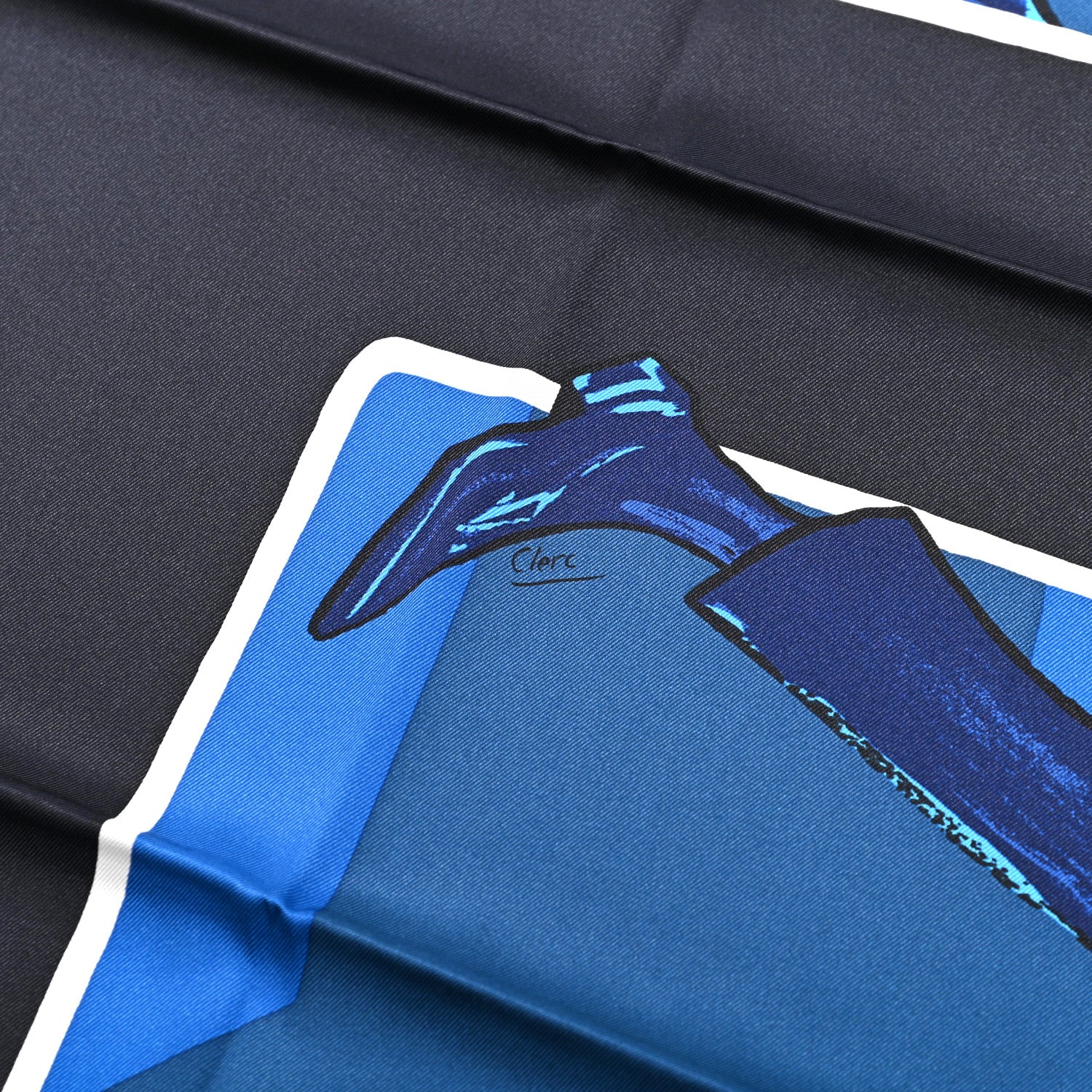Hermes Silk Swinging Saint Germain Scarf 70 Bleu Royal Black Ardoise 4 of 5