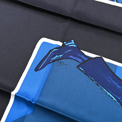 Hermes Silk Swinging Saint Germain Scarf 70 Bleu Royal Black Ardoise 4 of 5