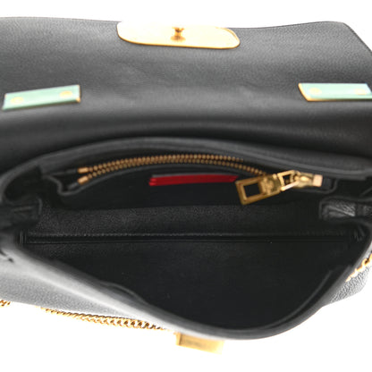 Valentino Garavani Pebbled Calfskin Small VRing Chain Shoulder Bag Black 5 of 12