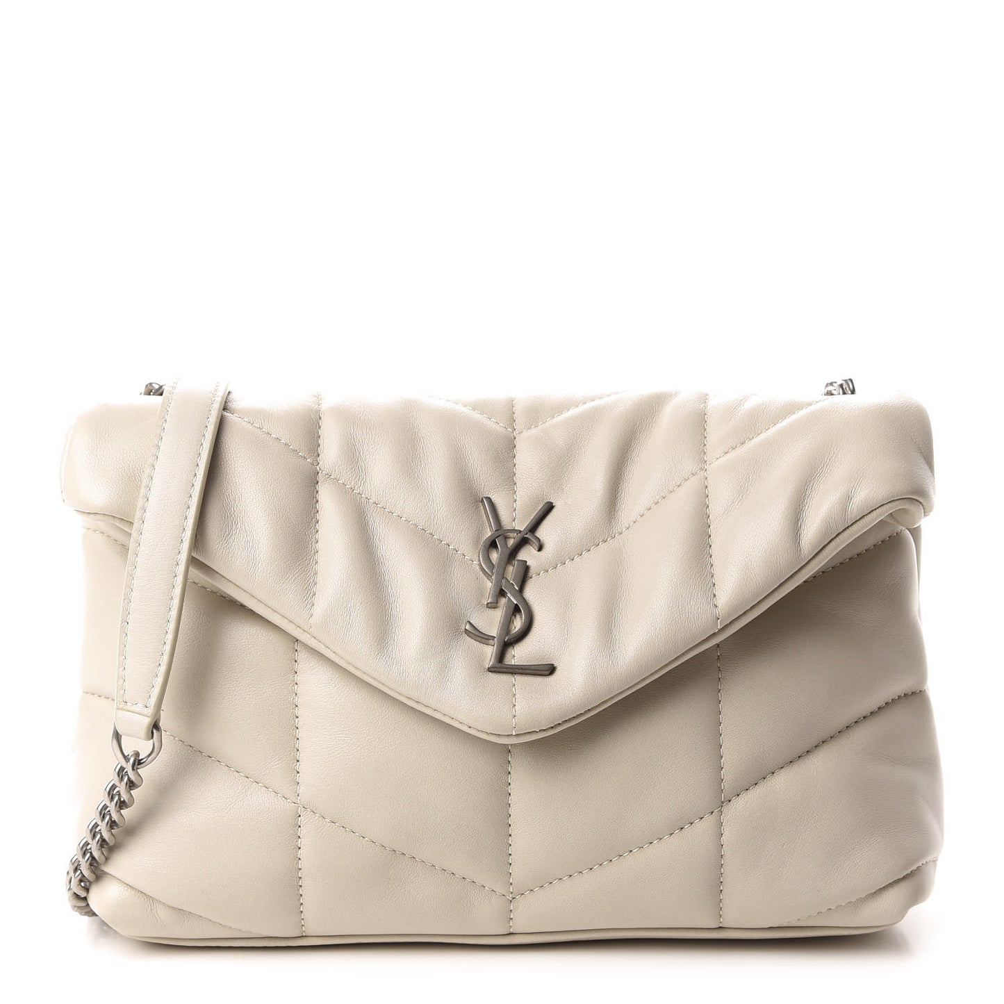 Lambskin Quilted Toy Loulou Puffer Monogram Chain Satchel Crema Soft