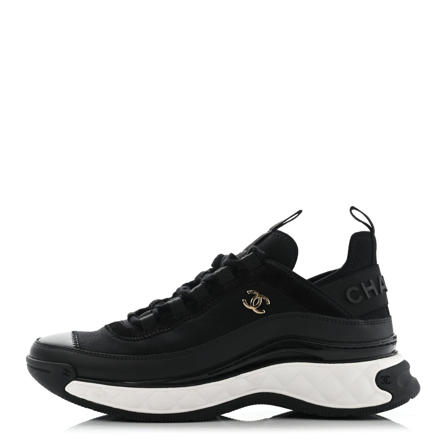 Velvet Calfskin Mixed Fibers CC Sneakers 38 Black