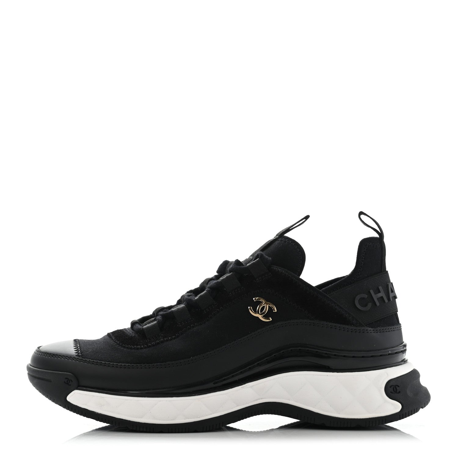 Chanel Velvet Calfskin Mixed Fibers CC Sneakers 38 Black 1 of 10