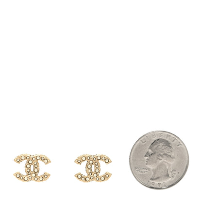 Chanel Metal Graduated Pearl Crystal CC Earrings Light Gold 2 of 4