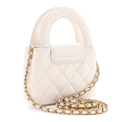 Chanel Shiny Aged Calfskin Quilted Mini Nano Kelly Shopper White 3 of 11