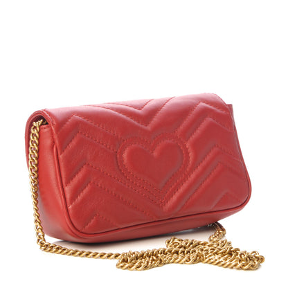 Gucci Calfskin Matelasse Super Mini GG Marmont Shoulder Bag Hibiscus Red 3 of 8