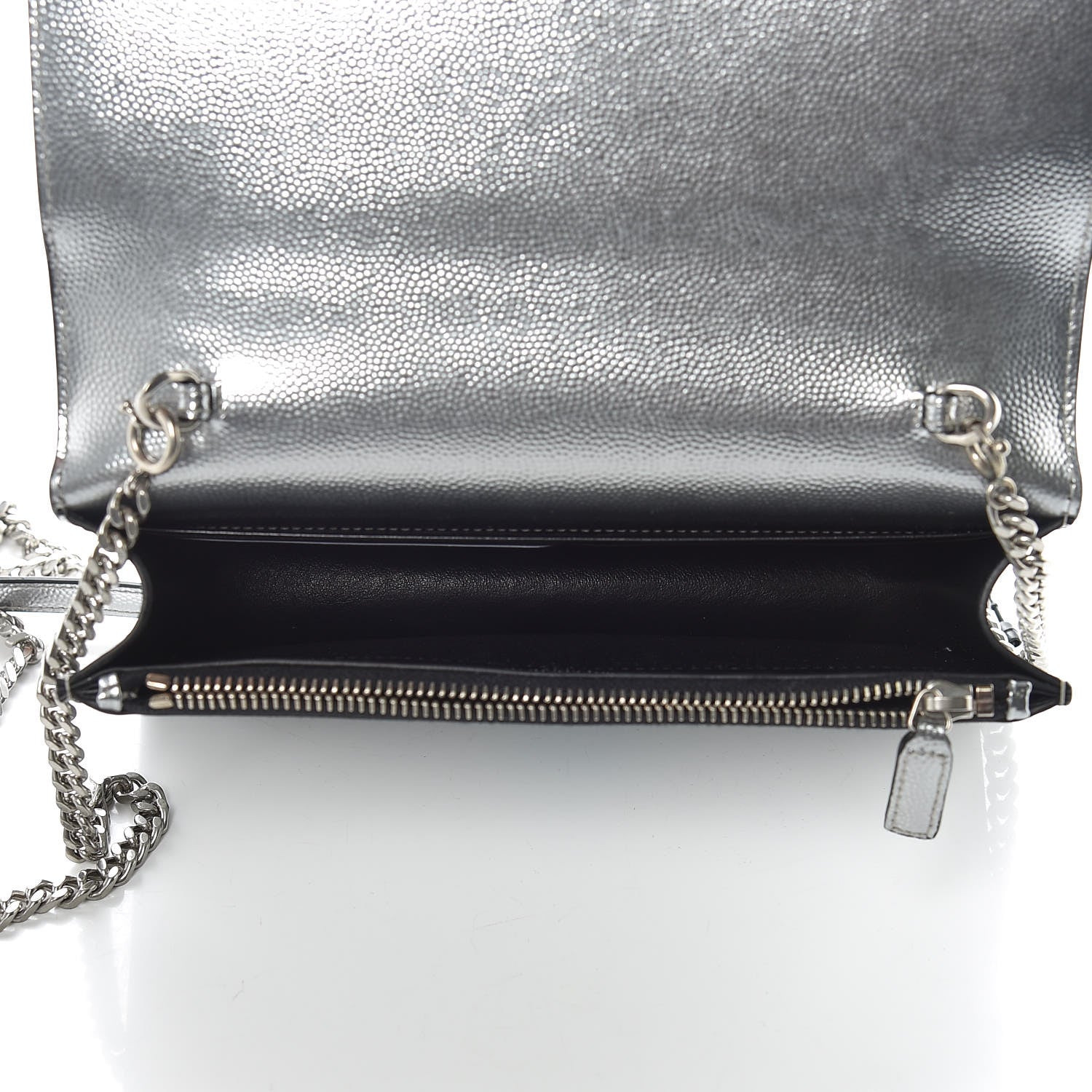 Saint Laurent Metallic Grain De Poudre Kate Monogram Tassel Chain Wallet Silver 7 of 9