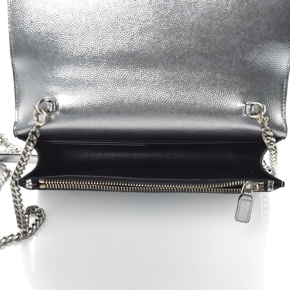 Saint Laurent Metallic Grain De Poudre Kate Monogram Tassel Chain Wallet Silver 7 of 9