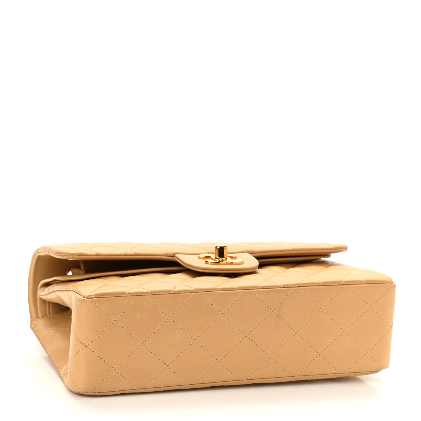 Lambskin Quilted Small Double Flap Beige