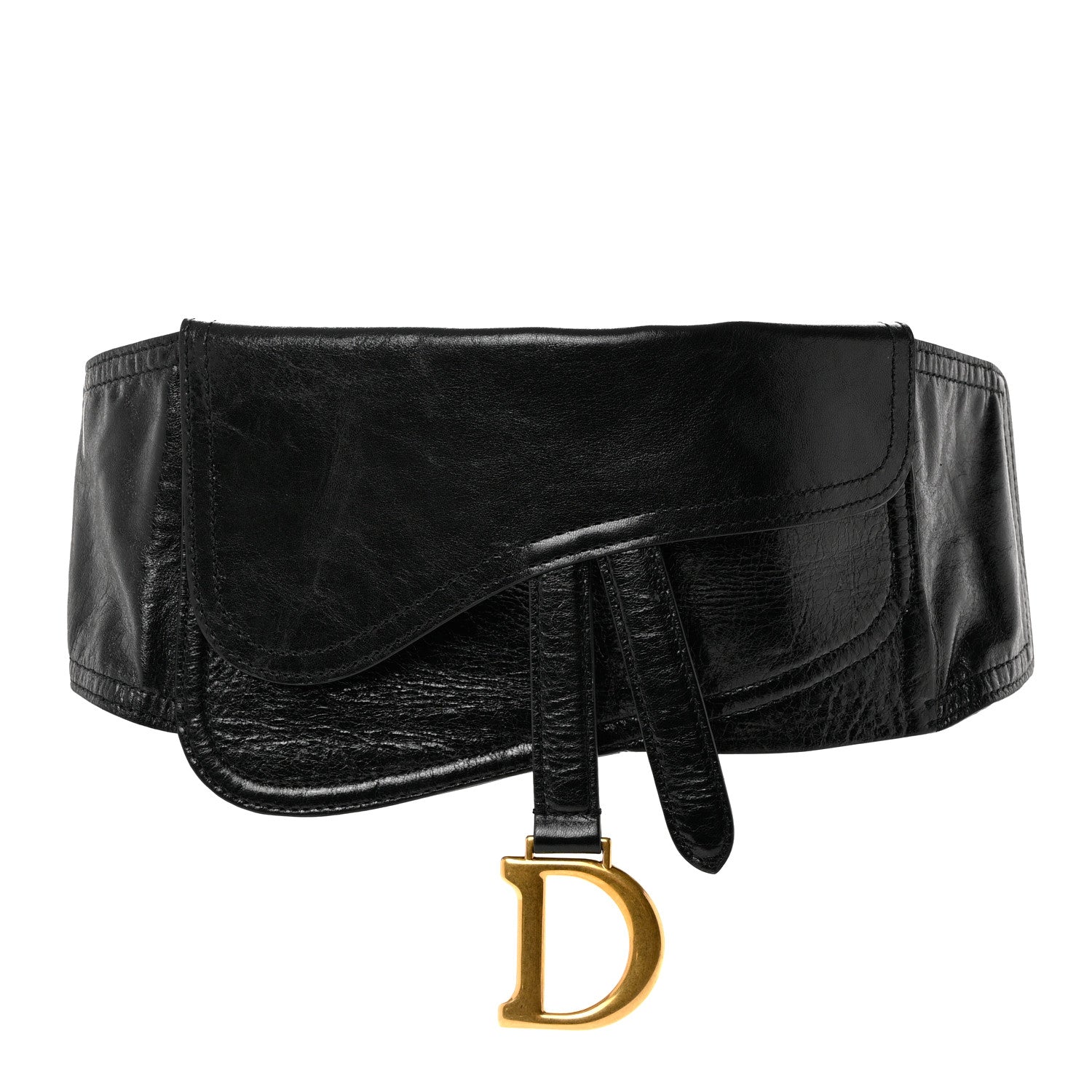 Christian Dior Crinkled Lambskin 135mm Saddle Belt Black 1 of 6